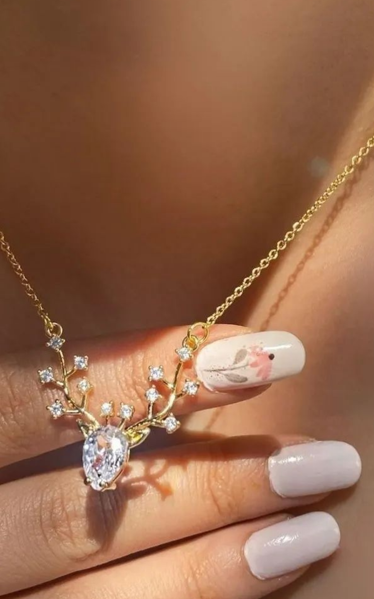 Pear Solitaire Antler Necklace
