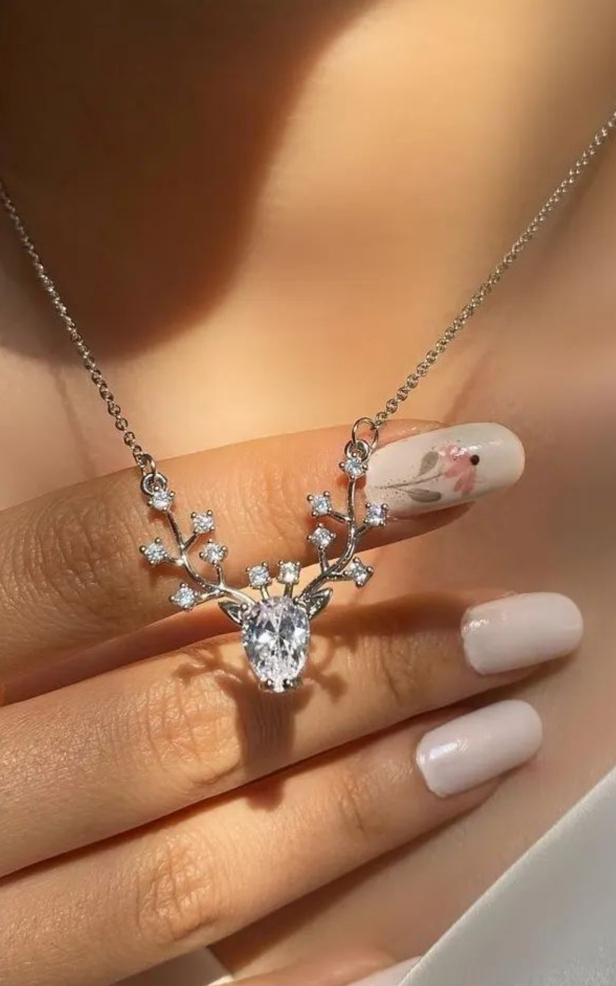 Pear Solitaire Antler Necklace