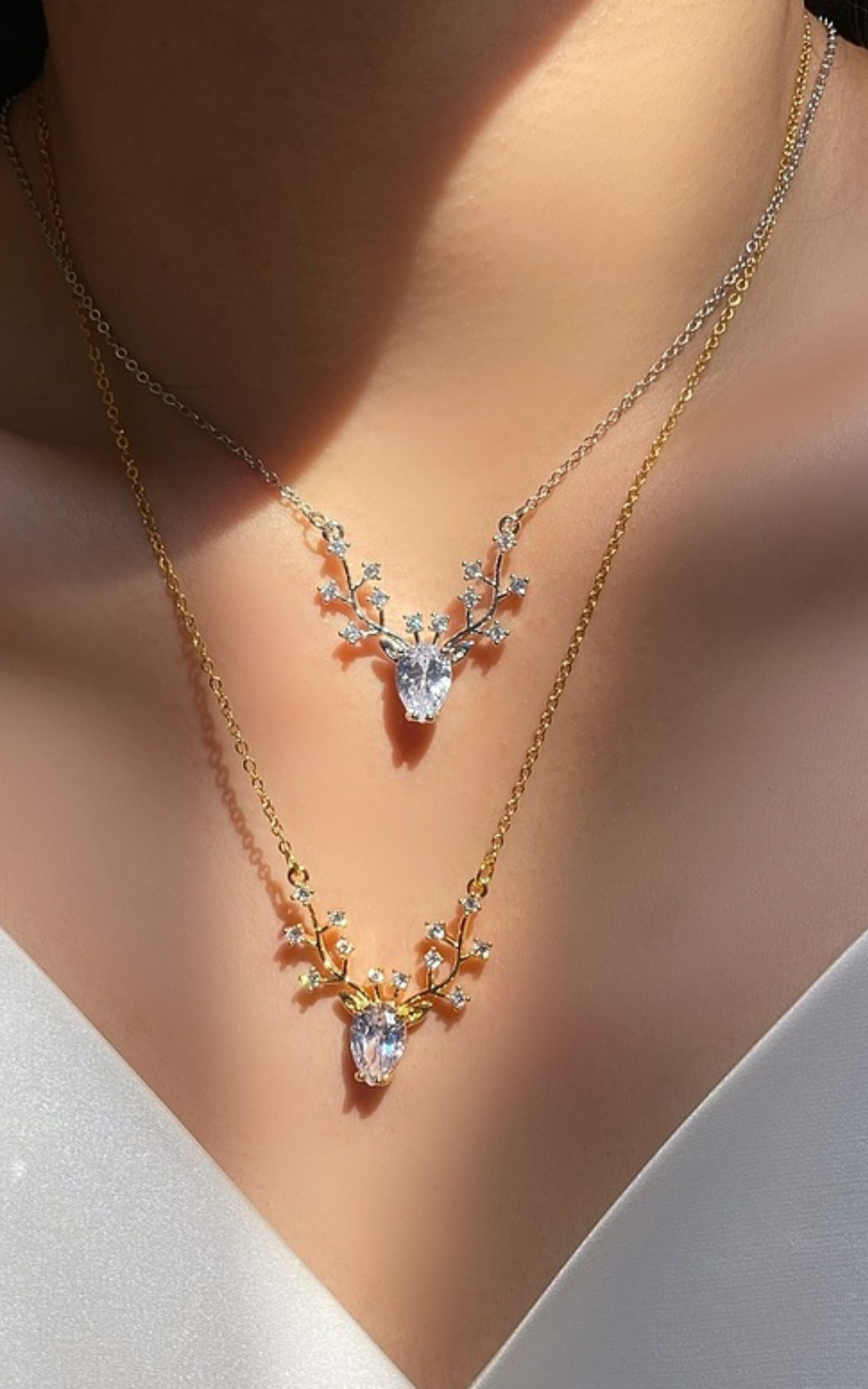 Pear Solitaire Antler Necklace