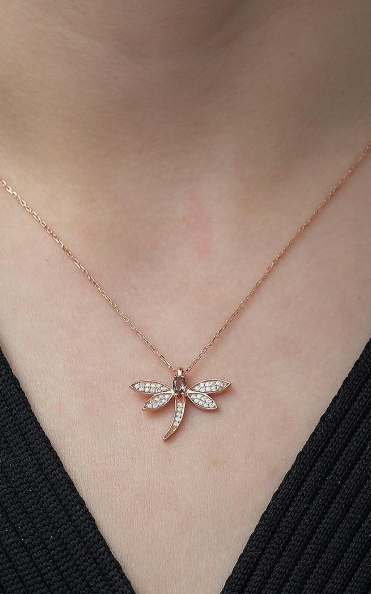 Champagne Oval Dragonfly Necklace