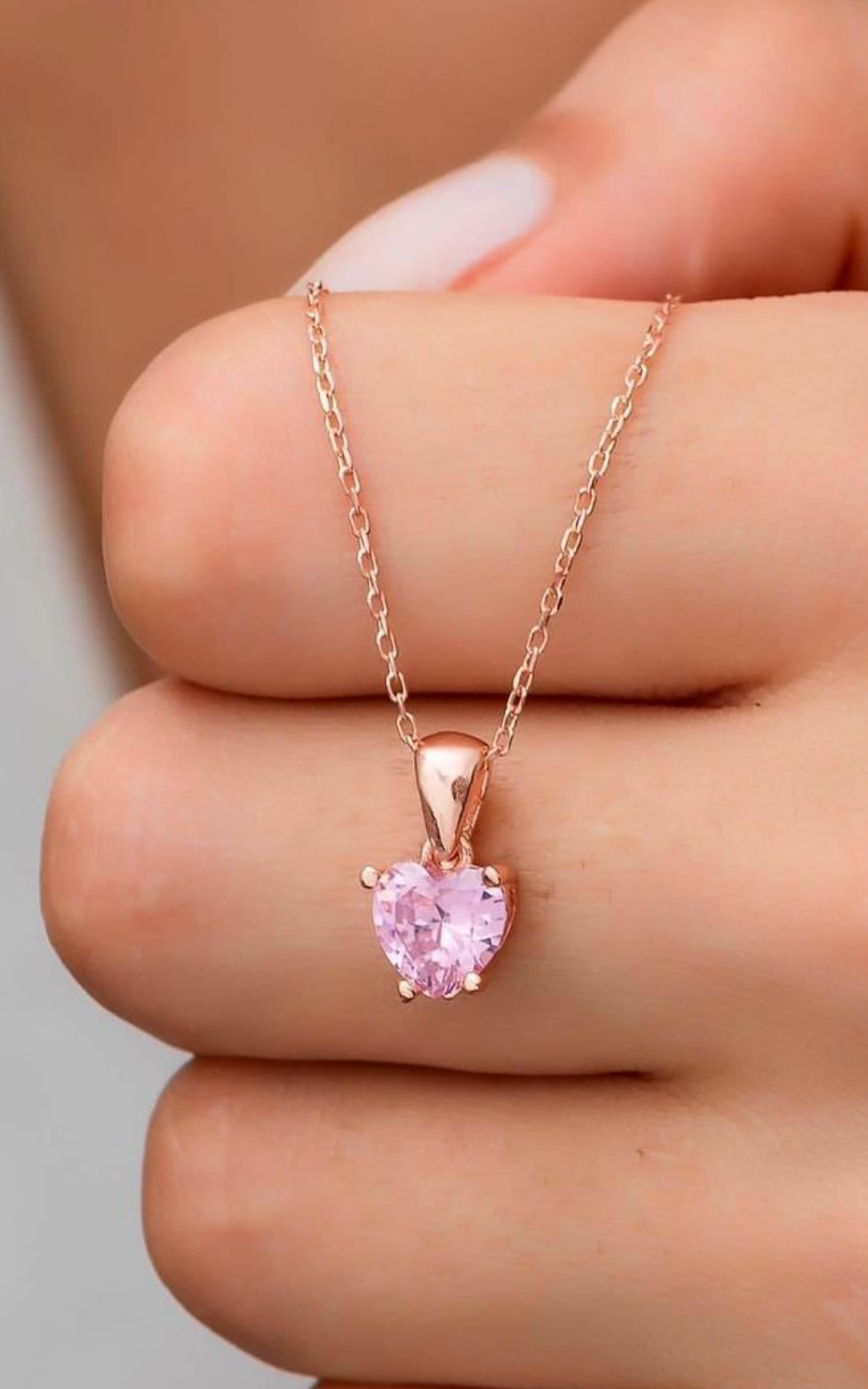 Solitaire Pink Heart Necklace
