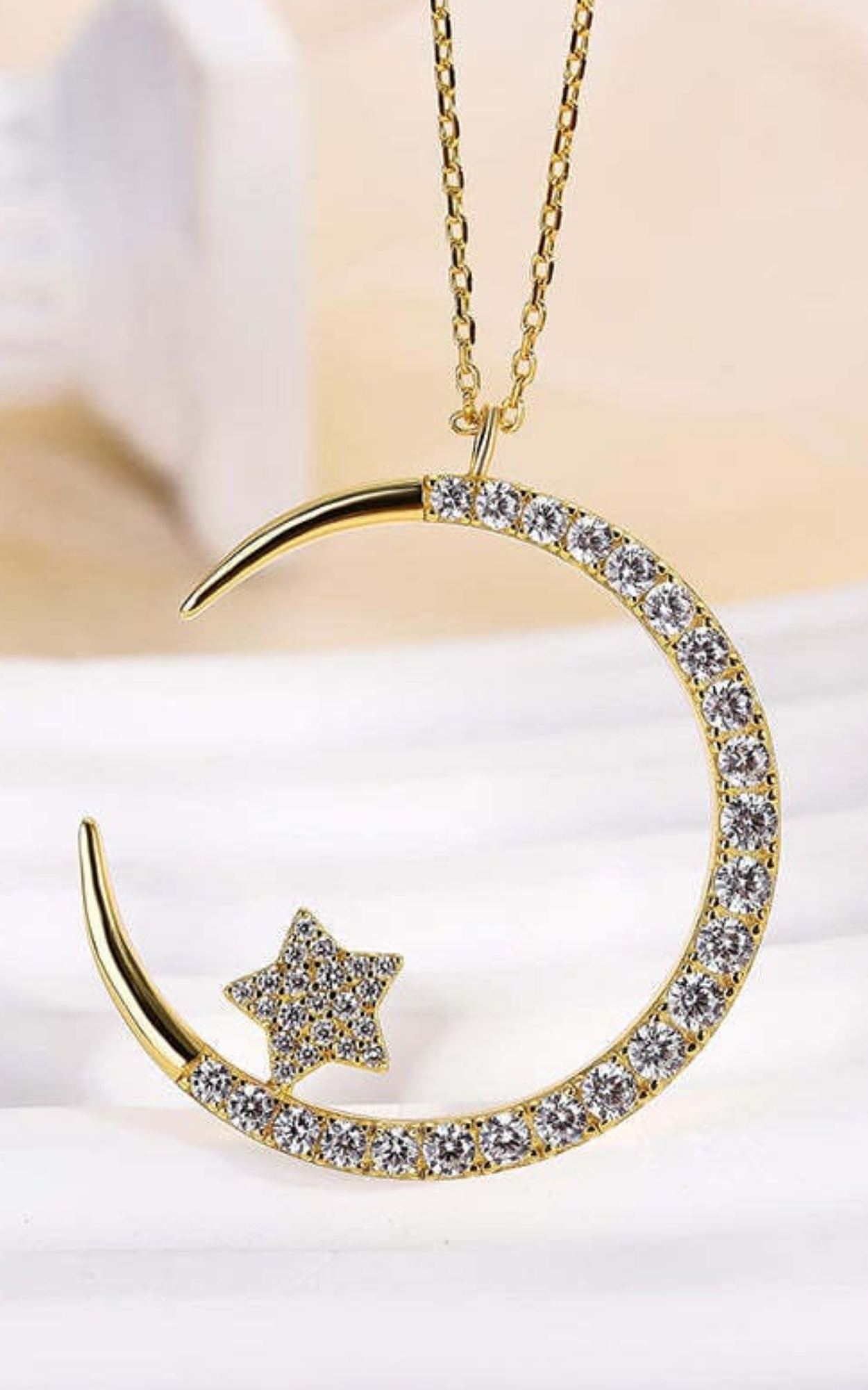 Crescent Diamond Moon Star Necklace
