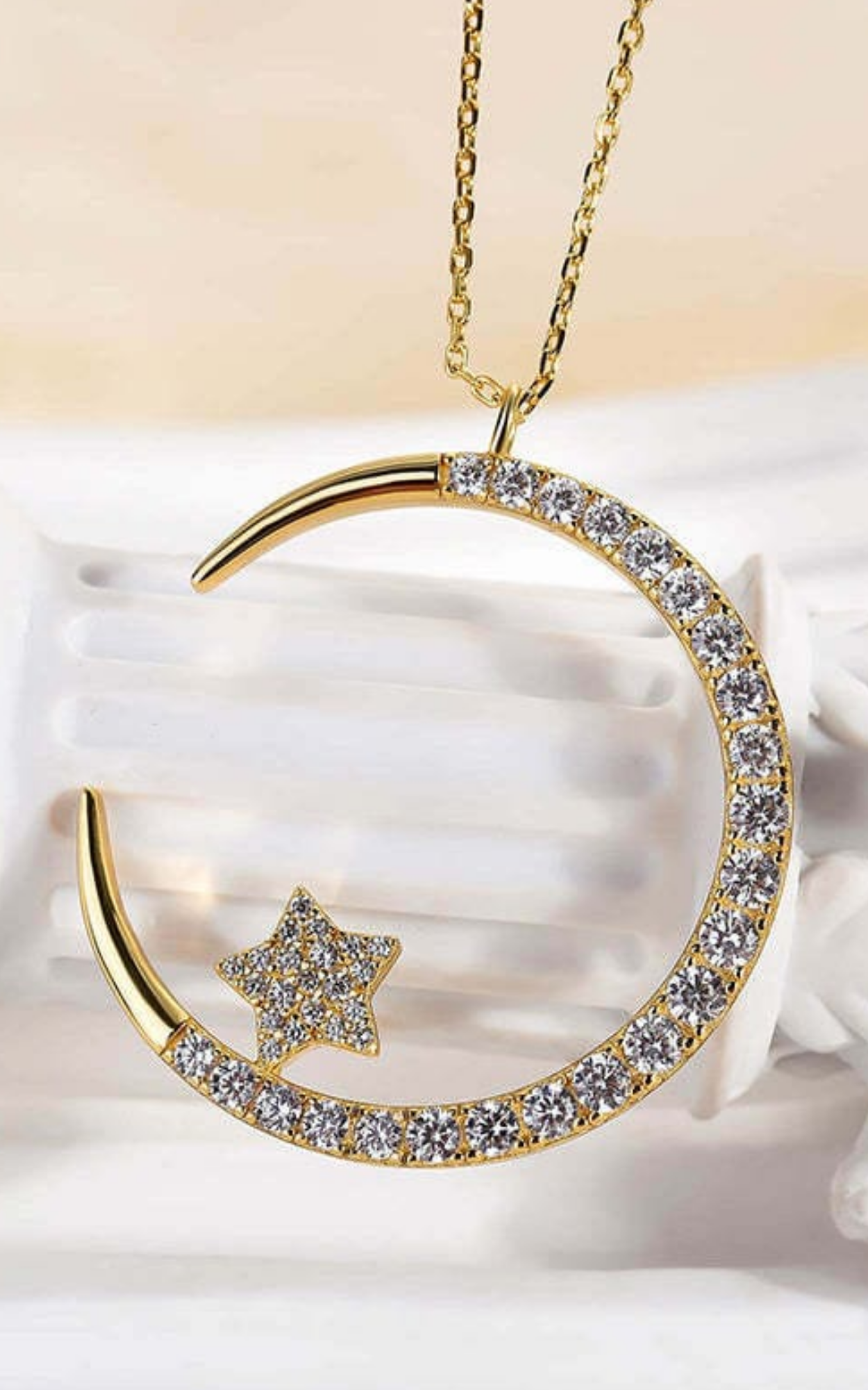 Crescent Diamond Moon Star Necklace