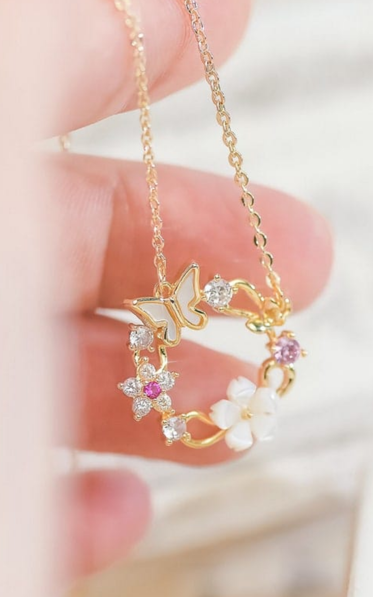 White Butterfly Flower Blossom Necklace