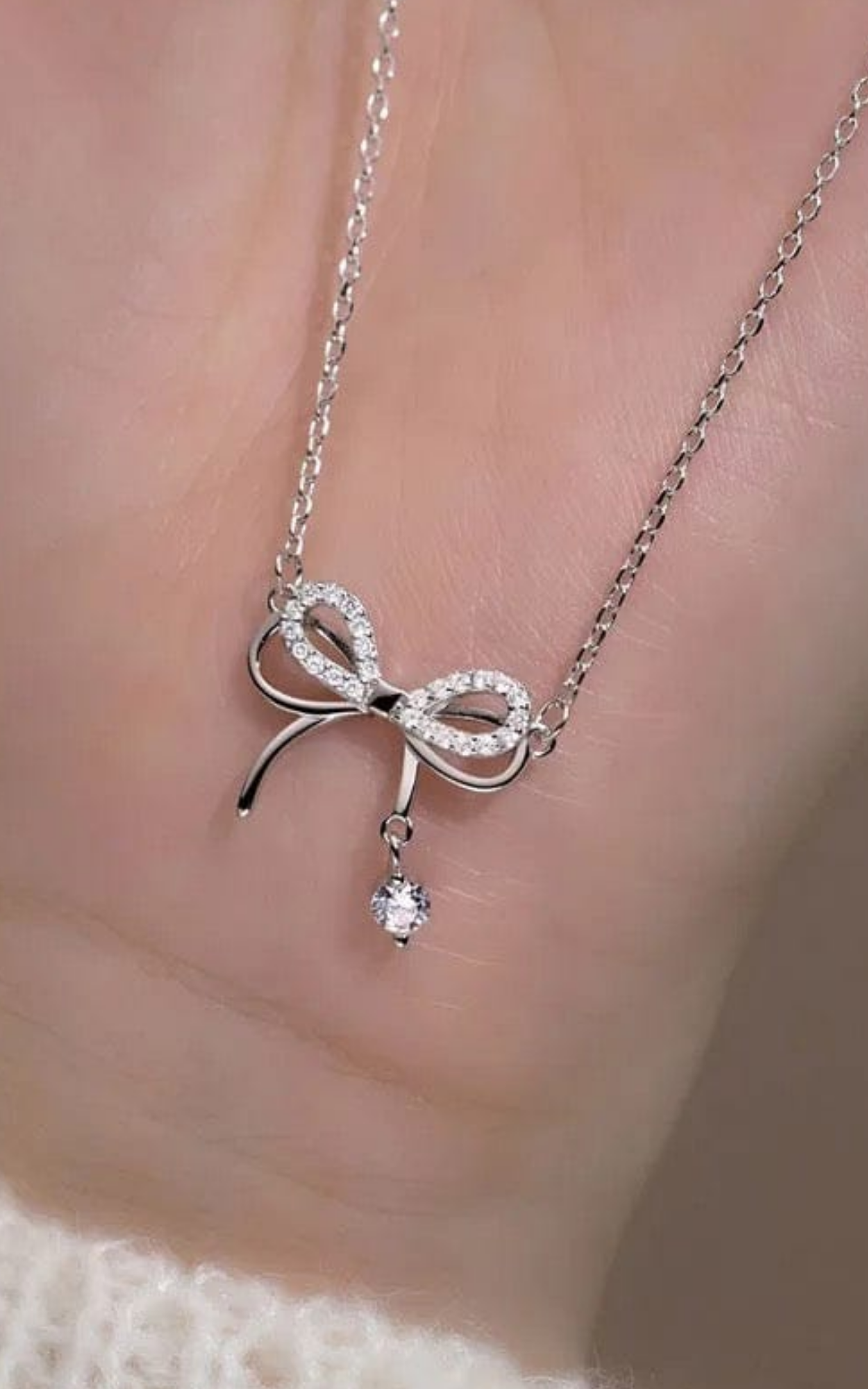 Solitaire Drop Bow Necklace