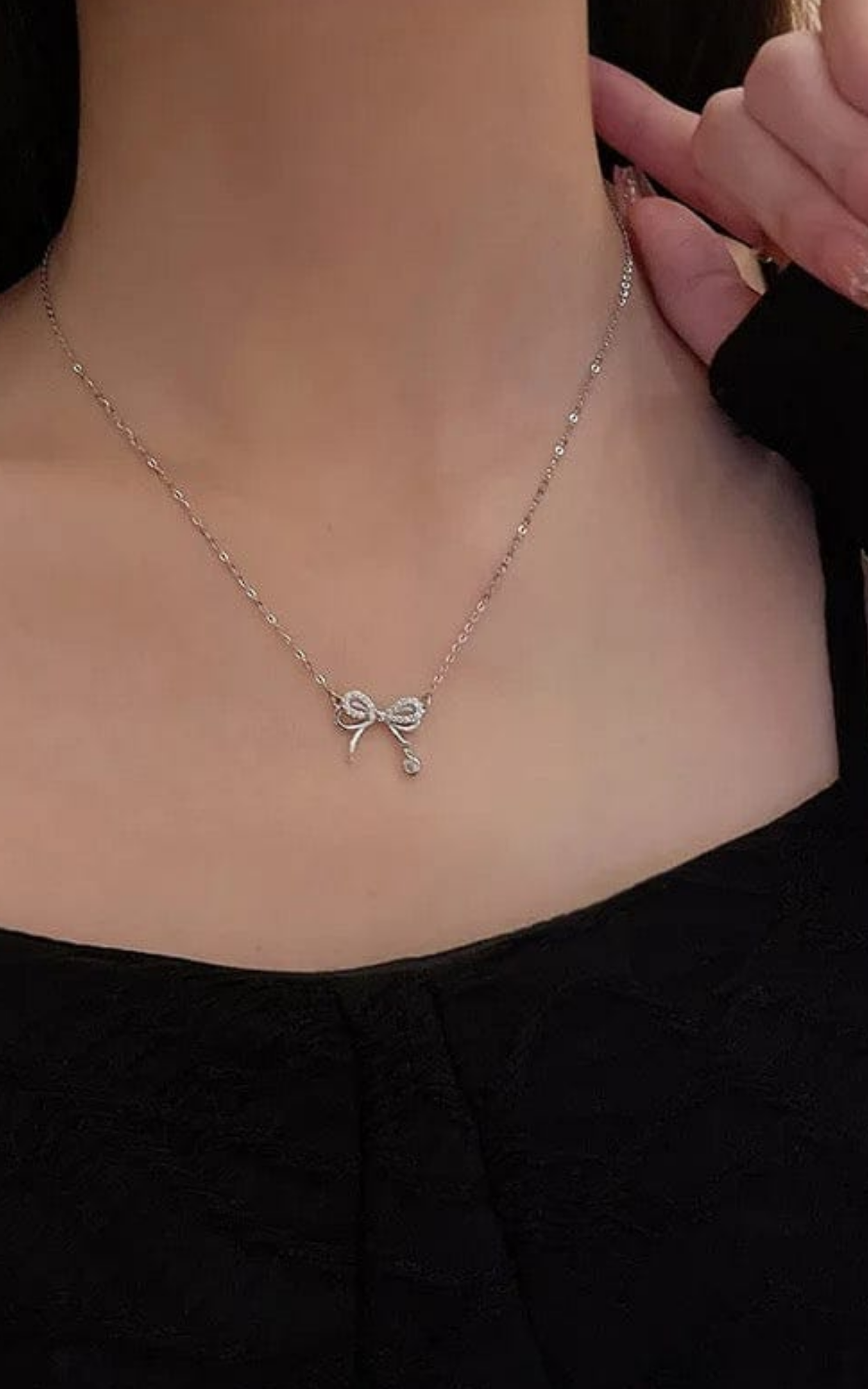 Solitaire Drop Bow Necklace