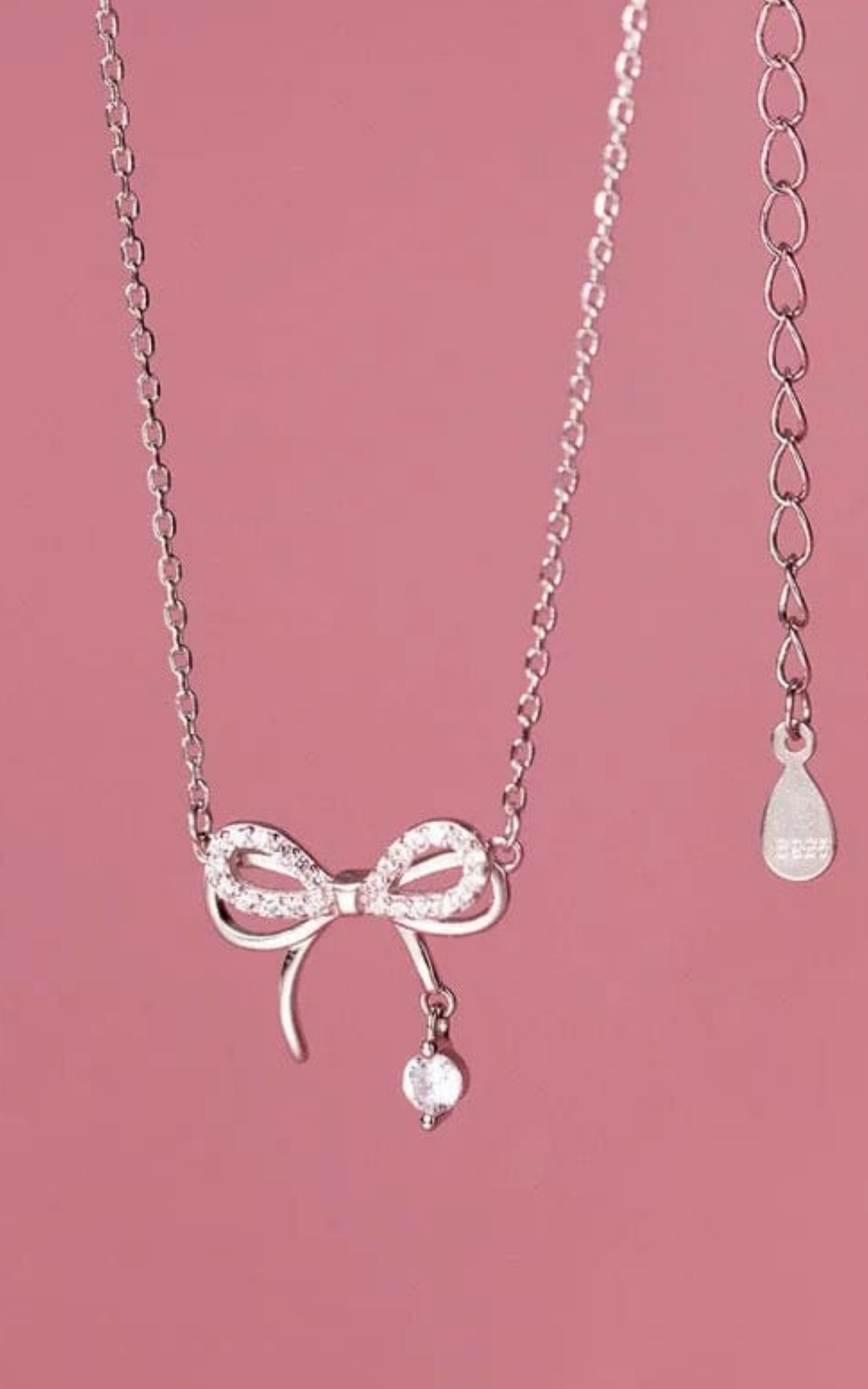 Solitaire Drop Bow Necklace