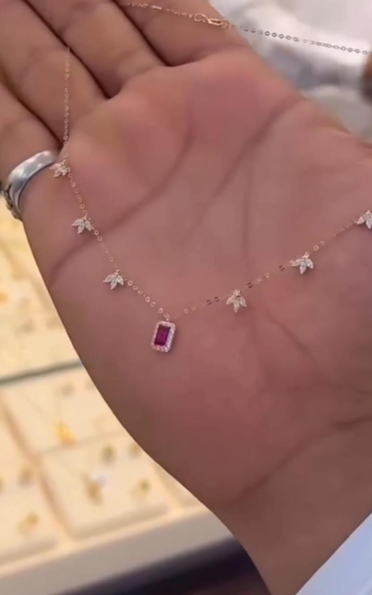 Pink Gemstone Marquise Station Necklace