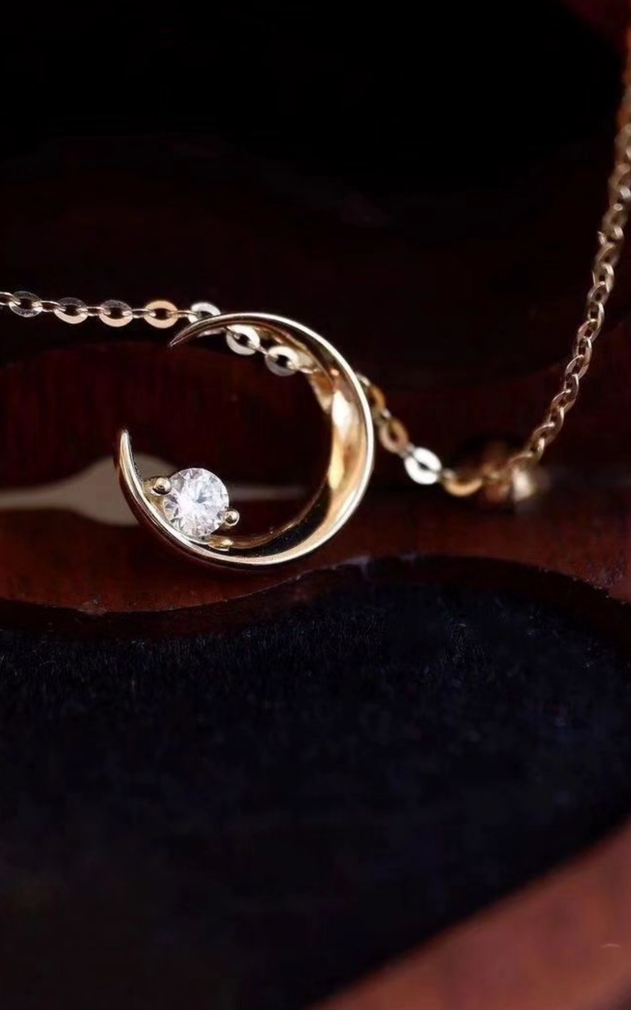 Solitaire Crescent Moon Necklace