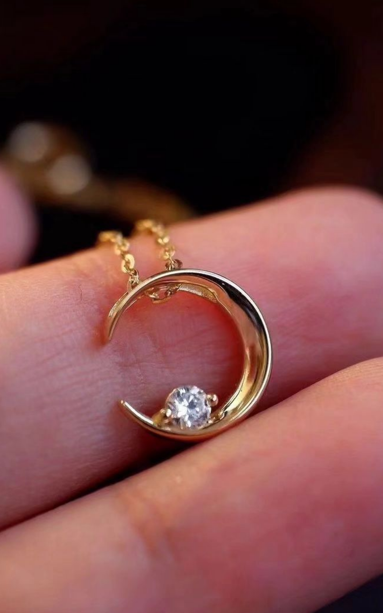 Solitaire Crescent Moon Necklace