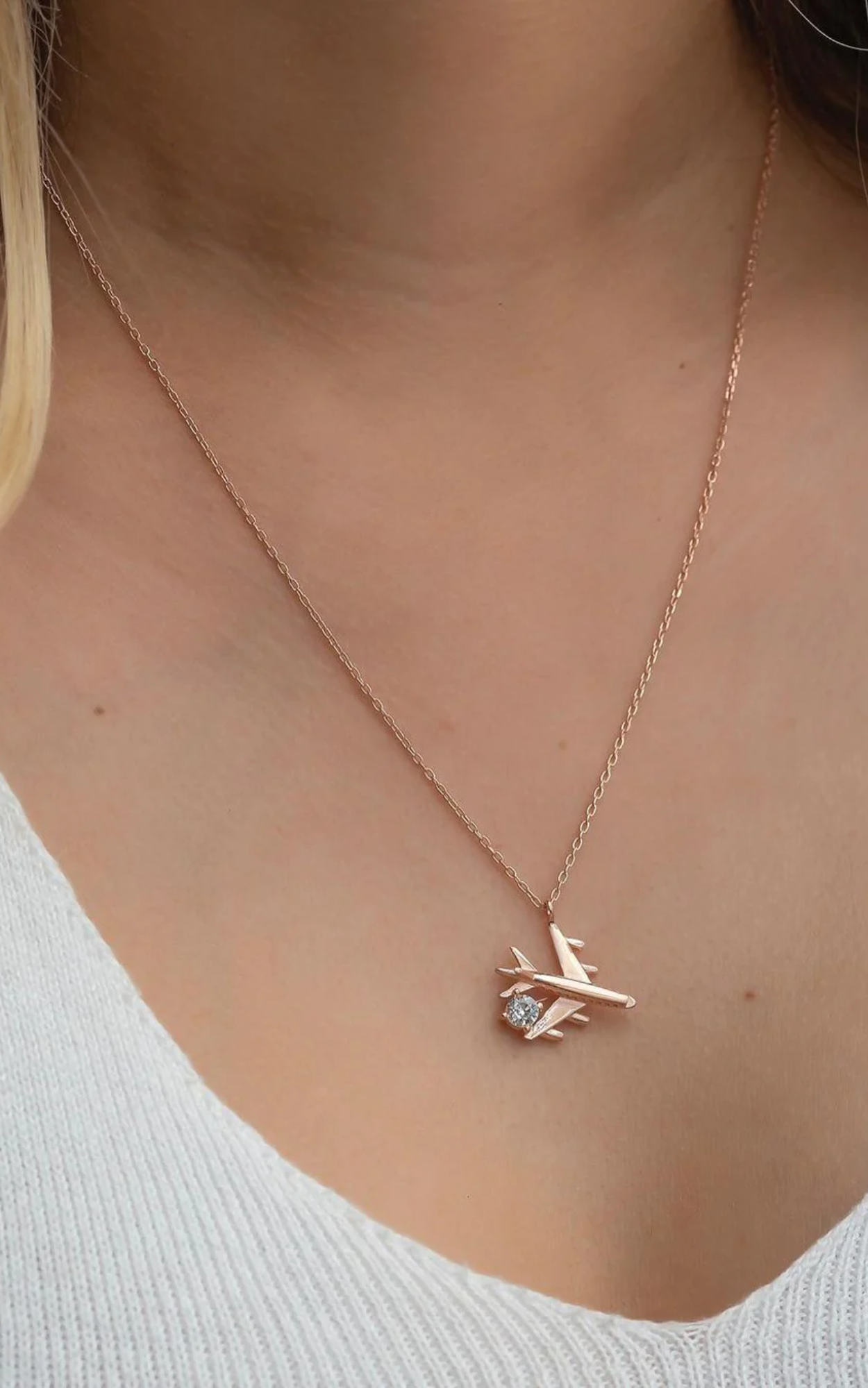 Solitaire Diamond Aircraft Necklace