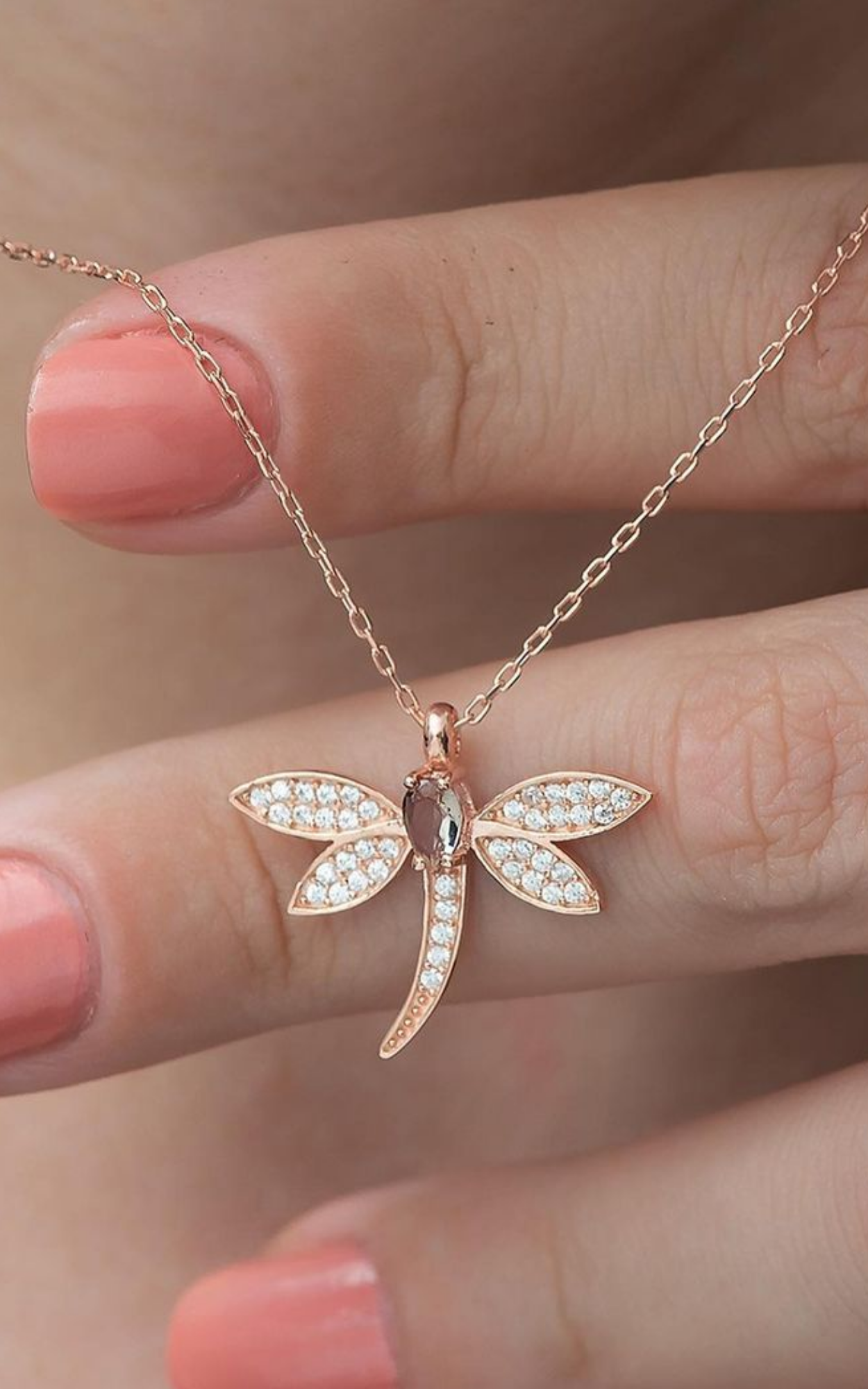 Champagne Oval Dragonfly Necklace