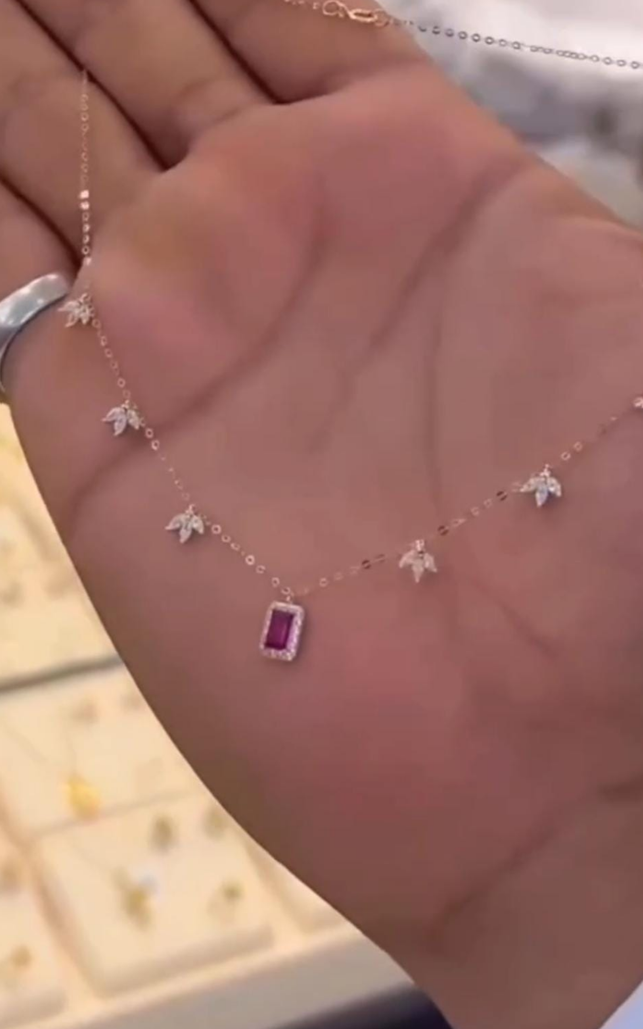 Pink Gemstone Marquise Station Necklace