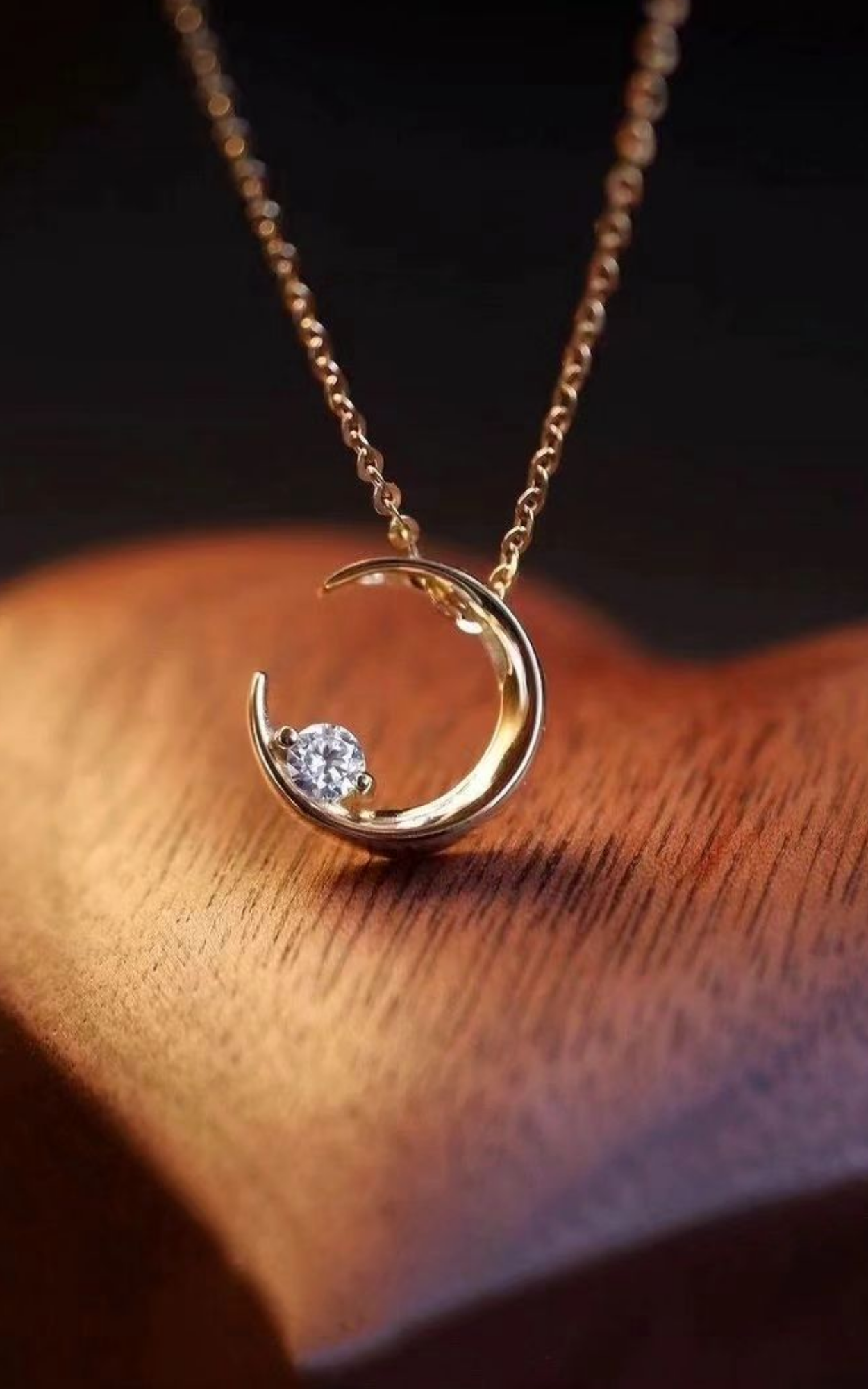 Solitaire Crescent Moon Necklace