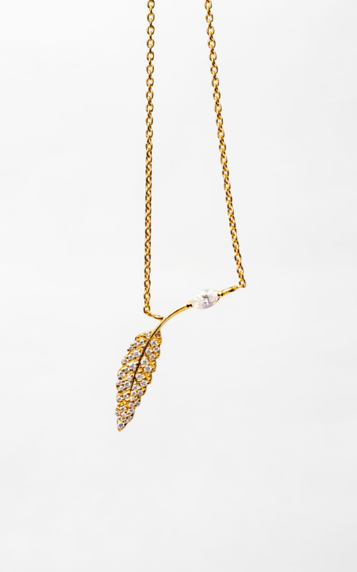 Solitaire Marquise  Leafy Necklace