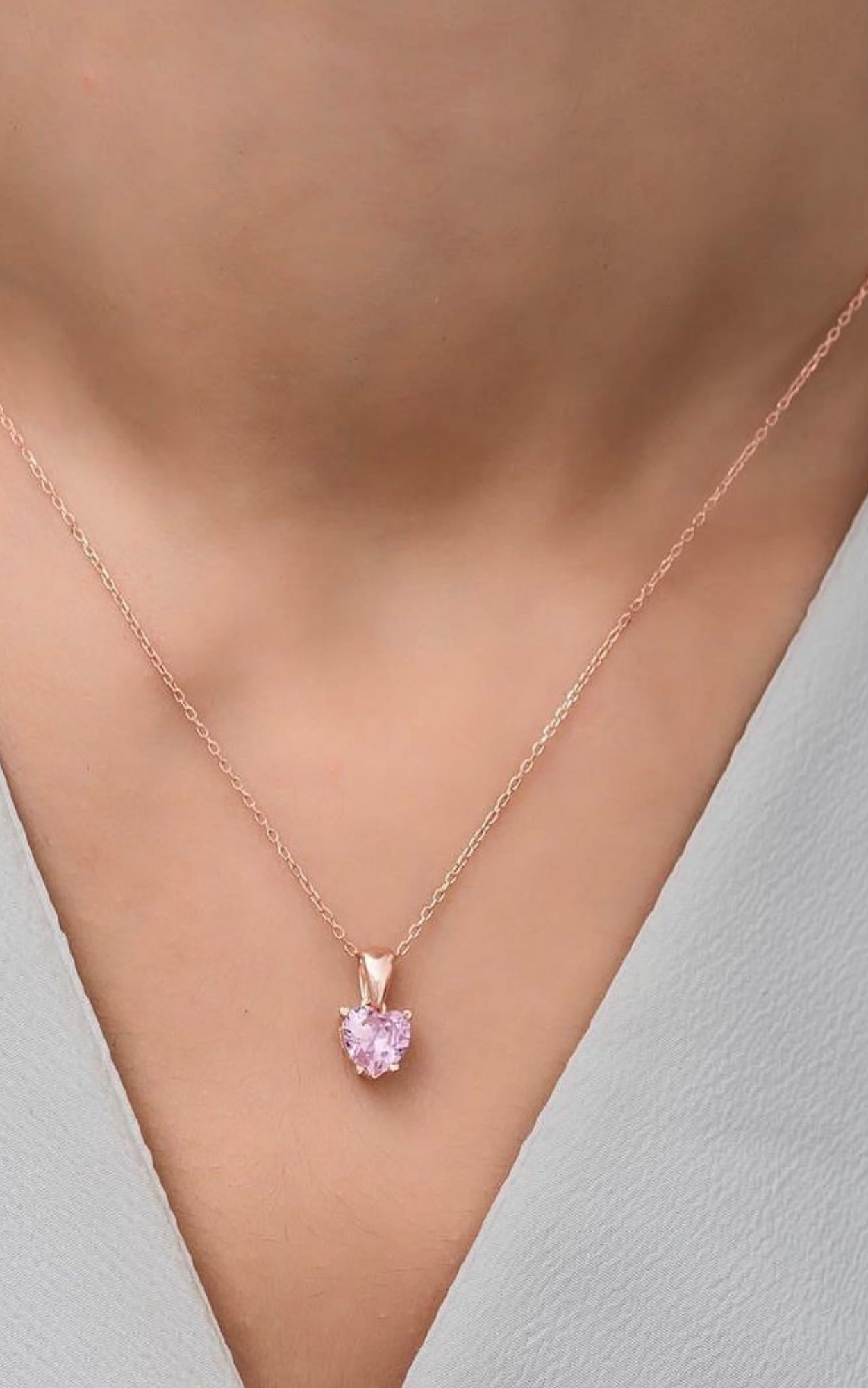 Solitaire Pink Heart Necklace