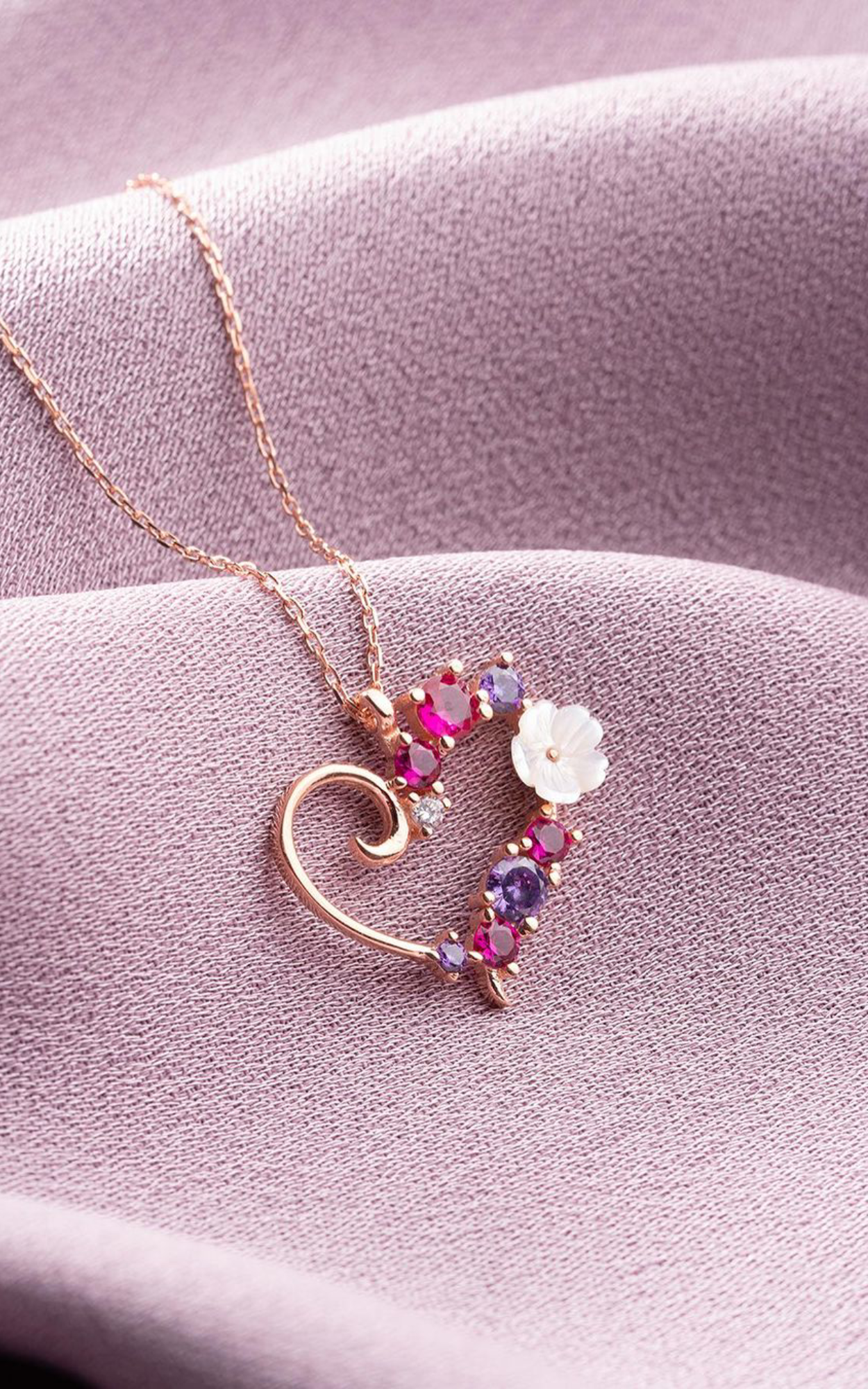White Flower Heart Necklace