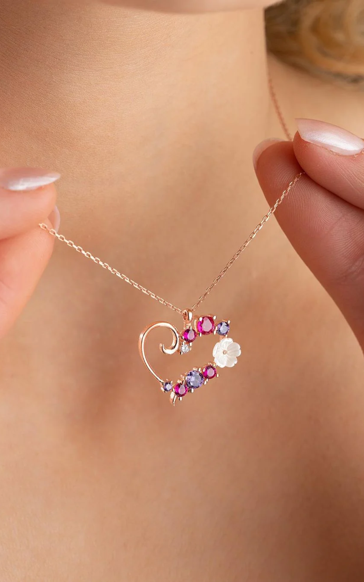 White Flower Heart Necklace